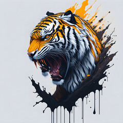 Splash art, a tiger head with white background