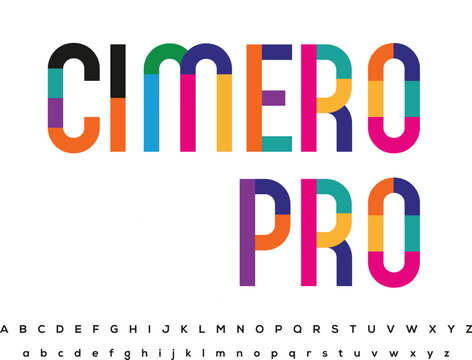 Colorful font. Colorful bright alphabet and font. Emotional bold uppercase color letters. Type, typography letter latin font. Hand-drawn modern narrow font for headline, text. Vector Illustration