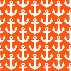Orange seamless pattern with white anchors