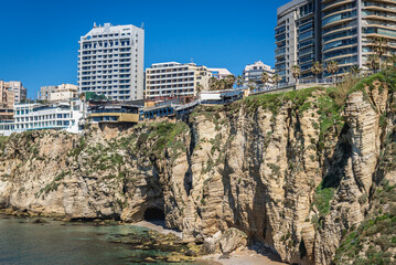 Buildings seen from El Delie area next to famous Raouche Rocks in Beirut capital city, Lebanon
