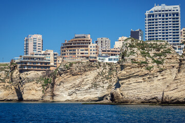 Naklejka premium View from area of famous Pigeon Rock in Raouche district of Beirut city, Lebanon