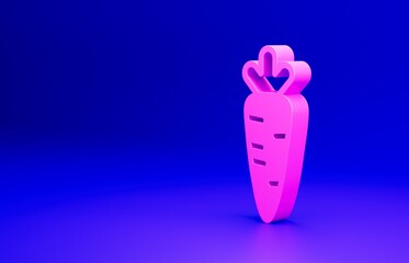 Pink Carrot icon isolated on blue background. Minimalism concept. 3D render illustration