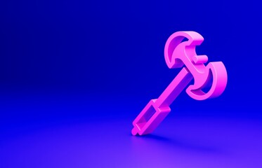 Pink Medieval poleaxe icon isolated on blue background. Minimalism concept. 3D render illustration