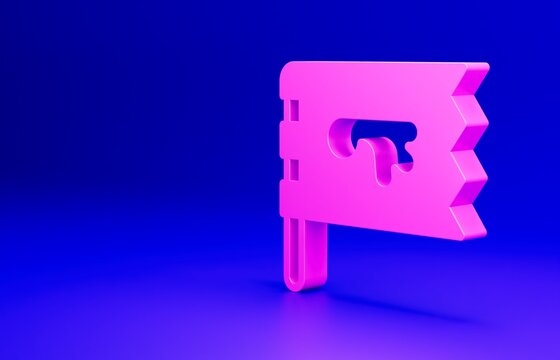 Pink Viking flag icon isolated on blue background. Minimalism concept. 3D render illustration