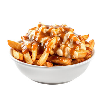 poutine bowl isolated on a transparent background, generative ai
