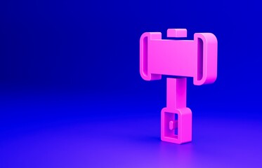 Pink Medieval battle hammer icon isolated on blue background. Minimalism concept. 3D render illustration