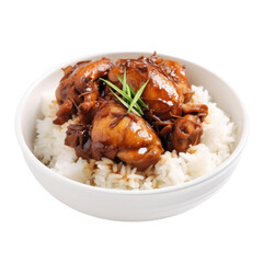 bowl of chicken adobo with rice isolated on a transparent background, generative ai