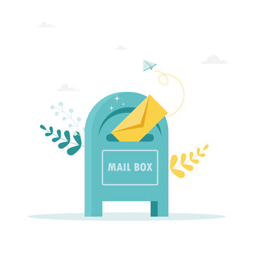 Vector illustration, mailbox with letters, receiving letters, sorting, web mail or mobile service mockup for website header. Flat style.
