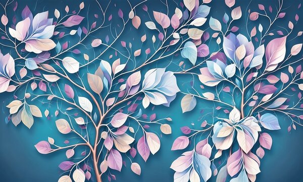 Multicolor flower with leaves. floral background with flowers. 3D abstraction interior mural painting wall art decor wallpaper created with generative ai 