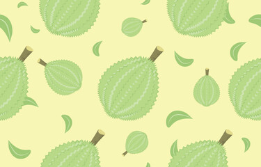 Durian seamless pattern. Round tropical fruit. Thorny fruit. Gift wrapping paper vector illustration.