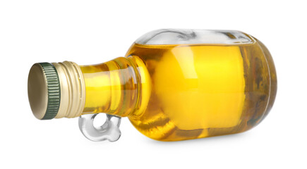 Glass bottle of cooking oil isolated on white