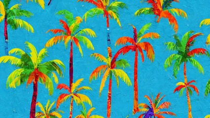 Fototapeta na wymiar Colorful Collage of Summer Palm Trees