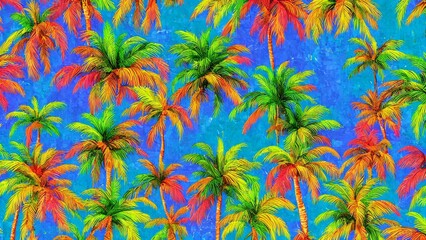 Fototapeta na wymiar Colorful Collage of Summer Palm Trees