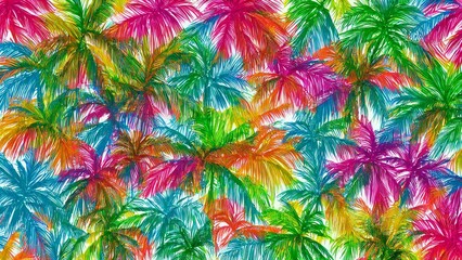 Colorful Collage of  Summer Palm Trees