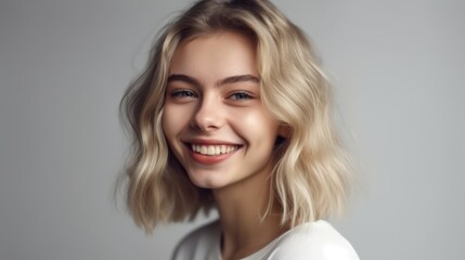 Naklejka premium Portrait photo of young smile confident woman. Generative AI