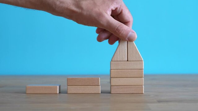 Growth, target, upskill concept. Growth of wooden cubes on a clean background. Business, economics, strategy idea Generative AI