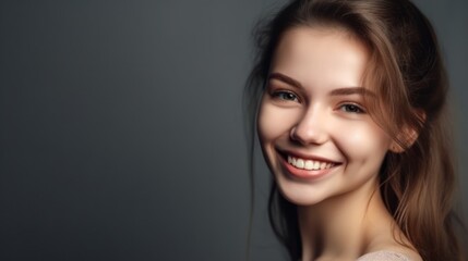Portrait photo of young smile confident woman. Generative AI