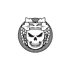 Black and white isolated skull design for use in a T-shirts, tattoo and in a logo design.