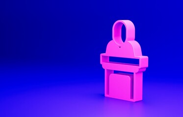 Pink Church pastor preaching icon isolated on blue background. Minimalism concept. 3D render illustration