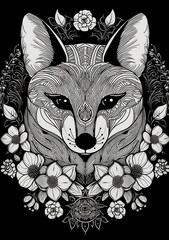 Fox and flowers mandala - generative ai
