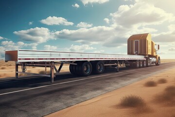 Naklejka na ściany i meble American style truck on freeway pulling load. Transportation theme. Road cars theme.