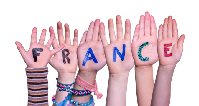 Children Hands Building Word France, Isolated Background