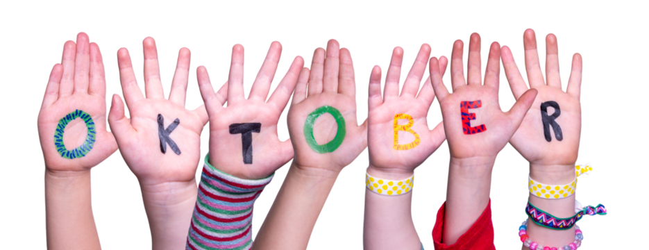 Children Hands Building Word Oktober, Isolated Background