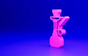 Pink Hookah icon isolated on blue background. Minimalism concept. 3D render illustration