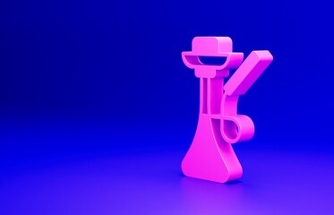 Pink Hookah icon isolated on blue background. Minimalism concept. 3D render illustration