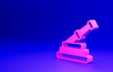 Pink Fire hose reel icon isolated on blue background. Minimalism concept. 3D render illustration