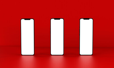 Mobile Phone Template Mockup isolated on red background. 3D illustration.