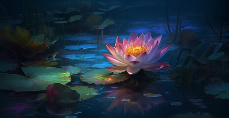 Fototapeta na wymiar Lotus Flower Plant Blossom Magic Colorful Digital Generated Illustration Artwork