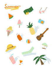 tropical summer travel icon set