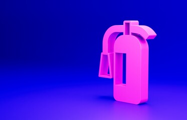 Pink Fire extinguisher icon isolated on blue background. Minimalism concept. 3D render illustration