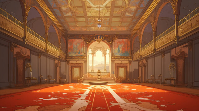 城の廊下ファンタジーアニメ背景 ,Generative AI