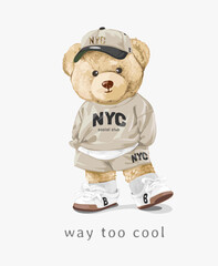 Obraz na płótnie Canvas way too cool slogan with bear doll in set fashion style vector illustration