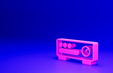 Fototapeta premium Pink Sound mixer controller icon isolated on blue background. Dj equipment slider buttons. Mixing console. Minimalism concept. 3D render illustration