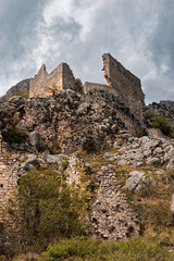 Ruins in Gréolières village on a cloudy day in Provence Alpes Cote d'Azur