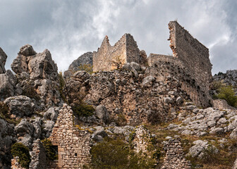 Ruins in Gréolières village on a cloudy day in Provence Alpes Cote d'Azur