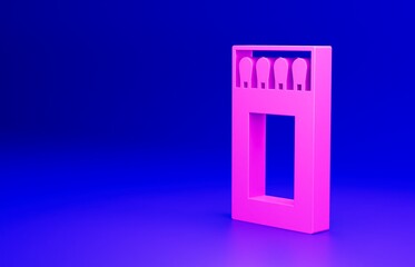 Pink Open matchbox and matches icon isolated on blue background. Minimalism concept. 3D render illustration