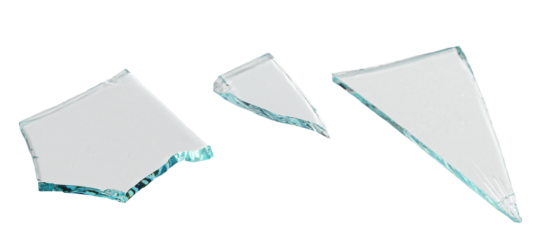 Set pieces broken glass isolated on white background, with clipping path