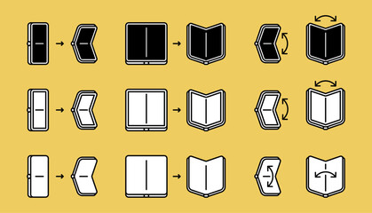 foldable phone icon, vector fold cellphone icons, isolated no background icon sheet