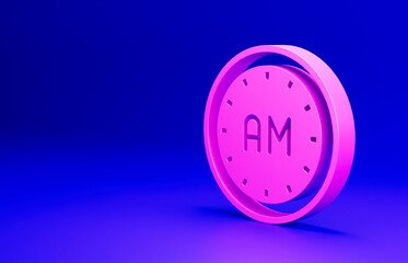 Pink Morning time icon isolated on blue background. Time symbol. Minimalism concept. 3D render illustration