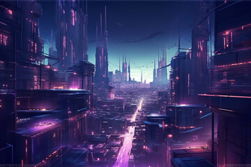 Digital illustration of cyberpunk city photo