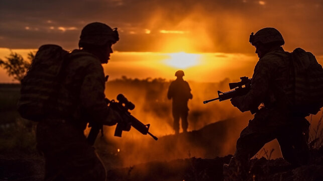 Nato soldiers during war operation. Ai generative