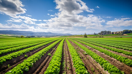 Fototapeta na wymiar Landscape view of a freshly growing cabbage field. Generative AI