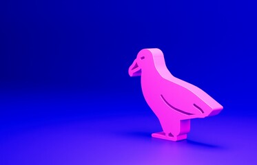 Pink Albatross icon isolated on blue background. Minimalism concept. 3D render illustration