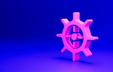 Pink Ship steering wheel icon isolated on blue background. Minimalism concept. 3D render illustration