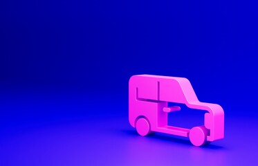 Pink Car icon isolated on blue background. Minimalism concept. 3D render illustration