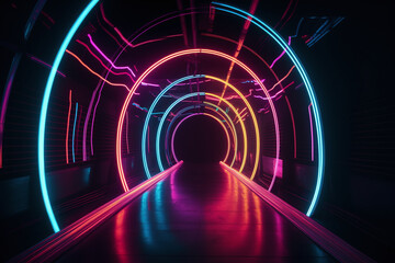 Fond d'&eacute;cran d'un tunnel futuriste aux &eacute;clairages n&eacute;ons &raquo; IA g&eacute;n&eacute;rative